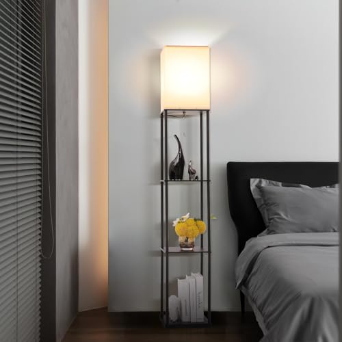 Classic Gupuzm Floor Lamp with Shelves, Modern Square Standing Lamp Set