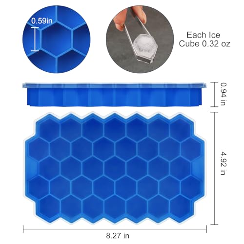 Modern Ice Cube Trays for Freezer with Lid-37 Grid Silicone for