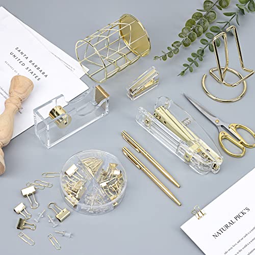 luxury EOOUT Gold Office Supplies Set Desk Accessories, Acrylic Stapler Essentials