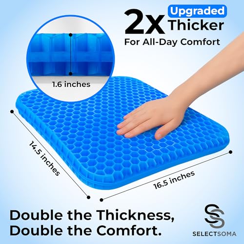 SelectSoma Double-Thick Gel Seat Cushion for Long Sitting Pressure Relief Essentials